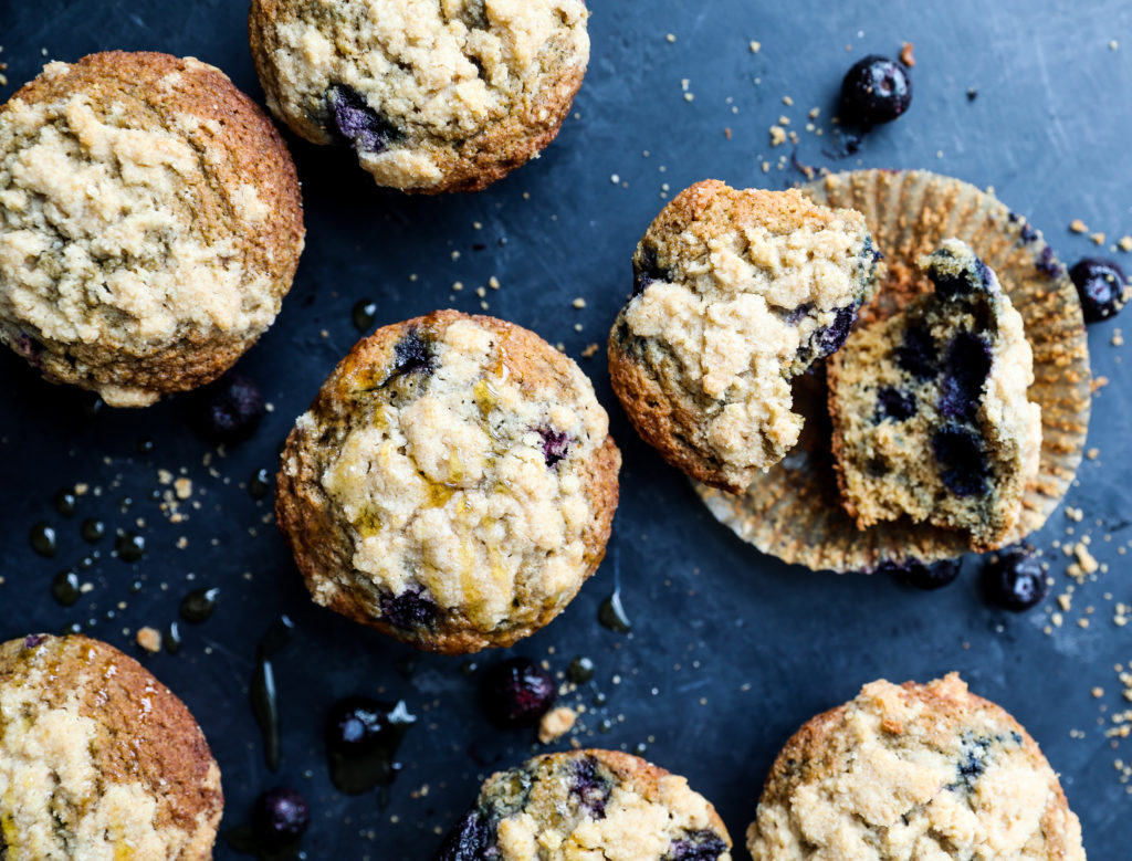 bakery style healthy blueberry crumble muffin