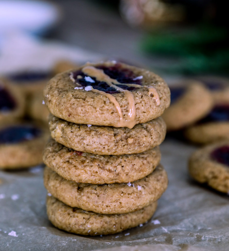 healthy peanut butter and jam thumbprint cookies
